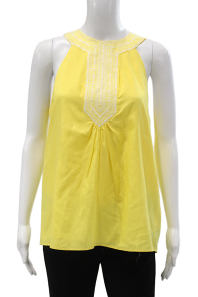 Tibi Women Silk Halter Sleeveless Blouse Yellow Bohemian Button Size 8