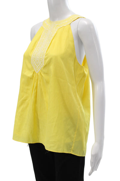 Tibi Women Silk Halter Sleeveless Blouse Yellow Bohemian Button Size 8