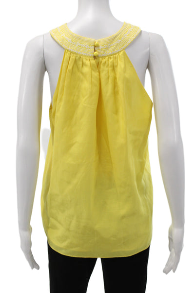 Tibi Women Silk Halter Sleeveless Blouse Yellow Bohemian Button Size 8