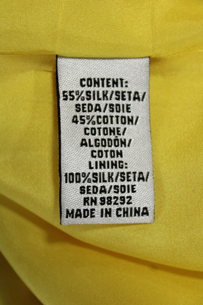 Tibi Women Silk Halter Sleeveless Blouse Yellow Bohemian Button Size 8