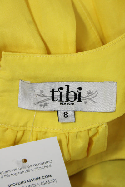 Tibi Women Silk Halter Sleeveless Blouse Yellow Bohemian Button Size 8