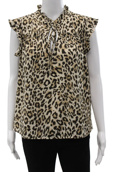 J Crew Women Basic Multicolor Leopard High Neck Sleeveless Blouse Size M