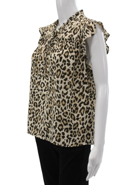 J Crew Women Basic Multicolor Leopard High Neck Sleeveless Blouse Size M