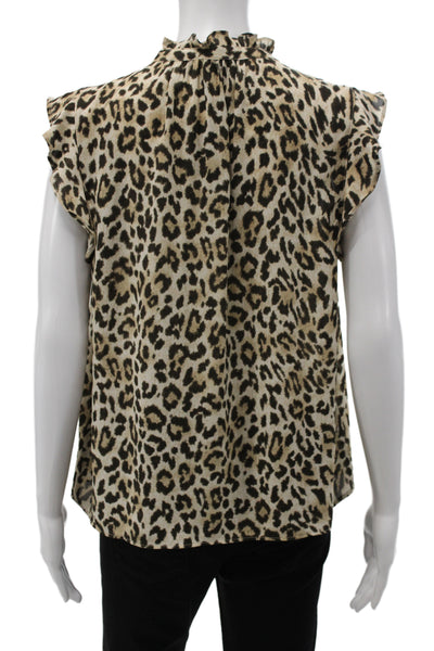 J Crew Women Basic Multicolor Leopard High Neck Sleeveless Blouse Size M