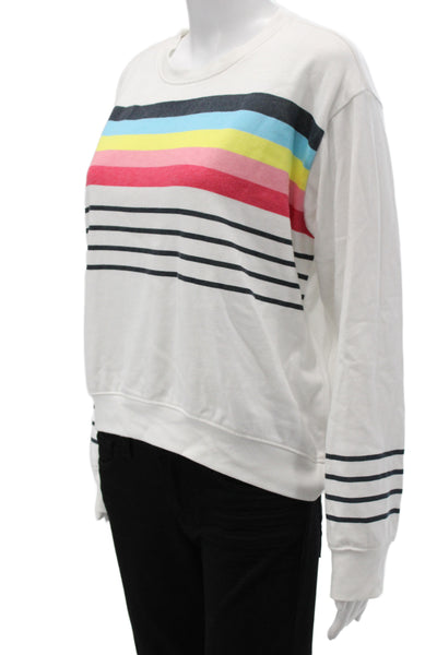 Sundry Womens Pullover Sweatshirt White Striped Crew Neck Long Sleeve Size 3