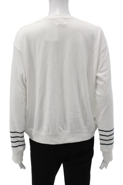 Sundry Womens Pullover Sweatshirt White Striped Crew Neck Long Sleeve Size 3
