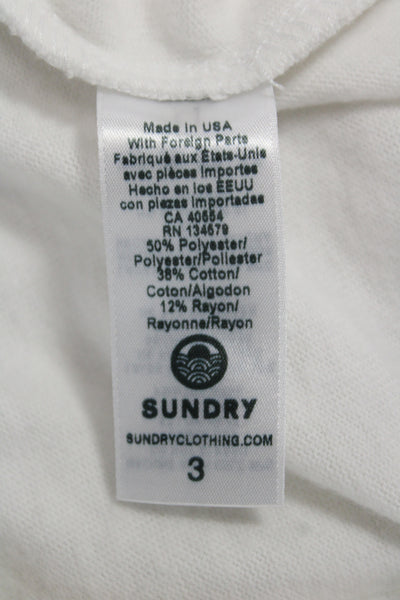 Sundry Womens Pullover Sweatshirt White Striped Crew Neck Long Sleeve Size 3