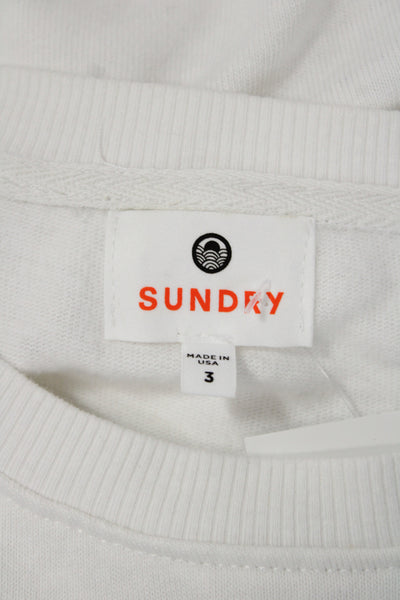 Sundry Womens Pullover Sweatshirt White Striped Crew Neck Long Sleeve Size 3