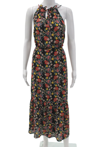 Emma & Michele Womens Black Floral Halter Maxi Dress Tie Sleeveless Size M