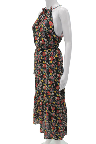 Emma & Michele Womens Black Floral Halter Maxi Dress Tie Sleeveless Size M