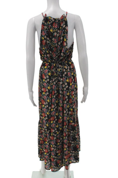 Emma & Michele Womens Black Floral Halter Maxi Dress Tie Sleeveless Size M