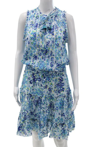 Poupette St. Barth Womens Blouson Mini Floral Cotton V-Neck Dress Size L