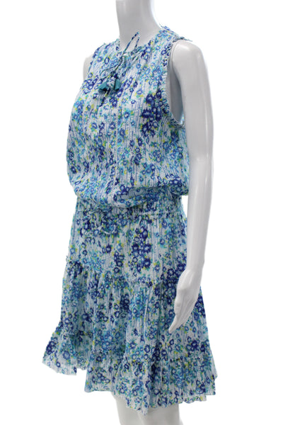 Poupette St. Barth Womens Blouson Mini Floral Cotton V-Neck Dress Size L
