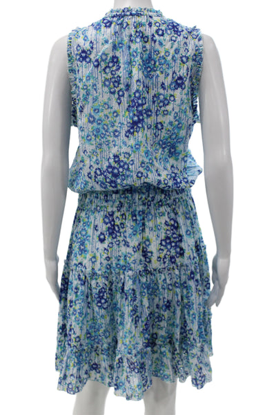 Poupette St. Barth Womens Blouson Mini Floral Cotton V-Neck Dress Size L