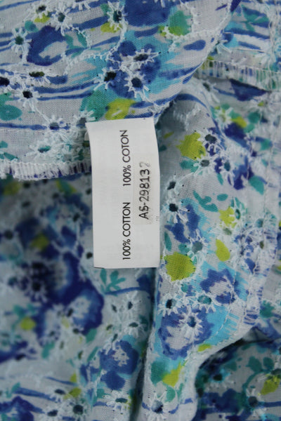 Poupette St. Barth Womens Blouson Mini Floral Cotton V-Neck Dress Size L