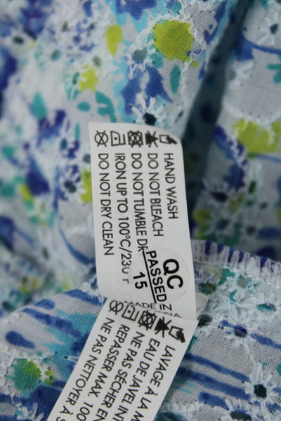 Poupette St. Barth Womens Blouson Mini Floral Cotton V-Neck Dress Size L
