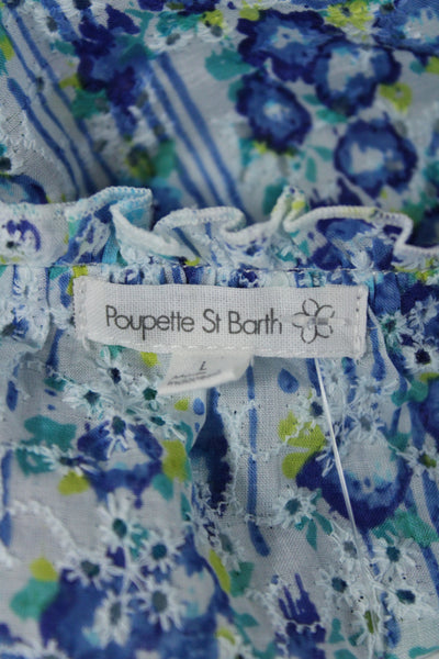 Poupette St. Barth Womens Blouson Mini Floral Cotton V-Neck Dress Size L