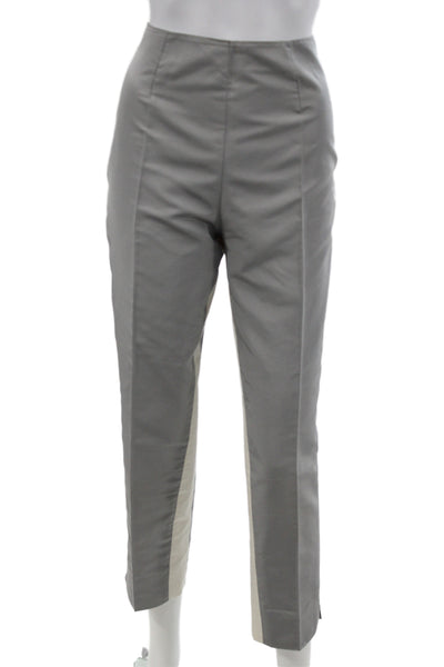 Prada Women Gray Silk Ankle Pants Designer Solid Zip Size 42