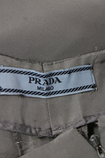 Prada Women Gray Silk Ankle Pants Designer Solid Zip Size 42