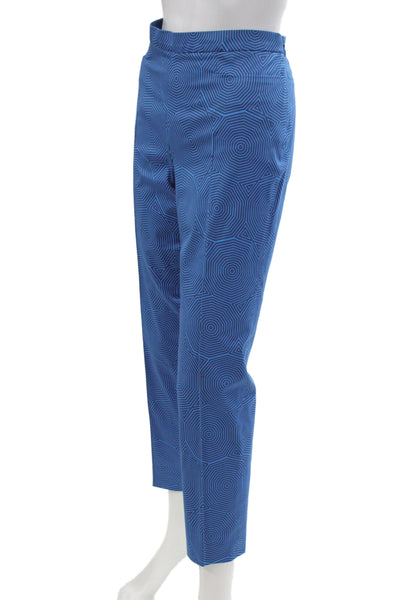 Akris Womens Blue Cropped Geometric Cotton Pants Zip Inseam 24 Size 6