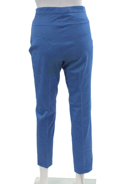 Akris Womens Blue Cropped Geometric Cotton Pants Zip Inseam 24 Size 6