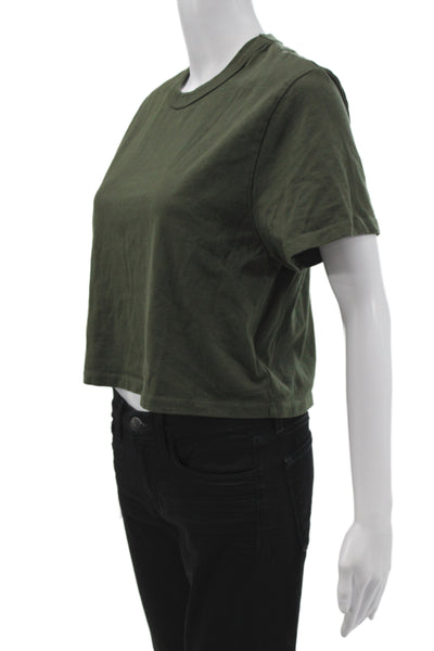 Les Tien Women Basic Green Cotton T-Shirt Crew Neck Short Sleeve Size M