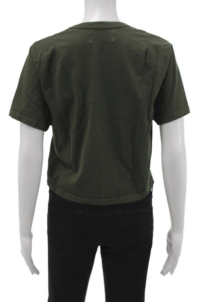 Les Tien Women Basic Green Cotton T-Shirt Crew Neck Short Sleeve Size M