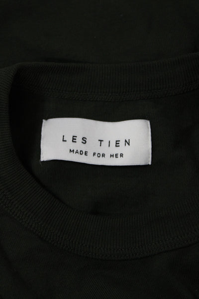 Les Tien Women Basic Green Cotton T-Shirt Crew Neck Short Sleeve Size M