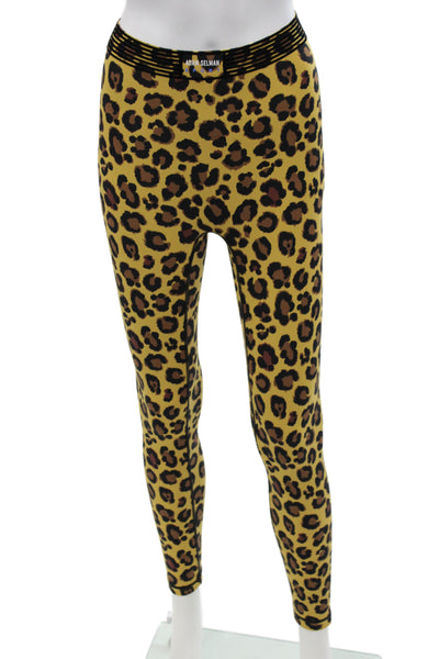 Adam Selman Women Yellow Leopard Ankle Nylon Leggings Size XS