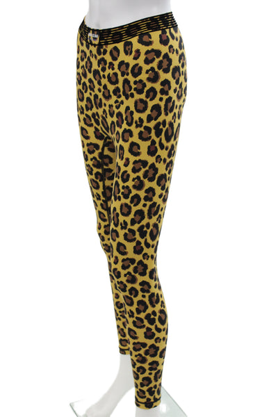 Adam Selman Women Yellow Leopard Ankle Nylon Leggings Size XS