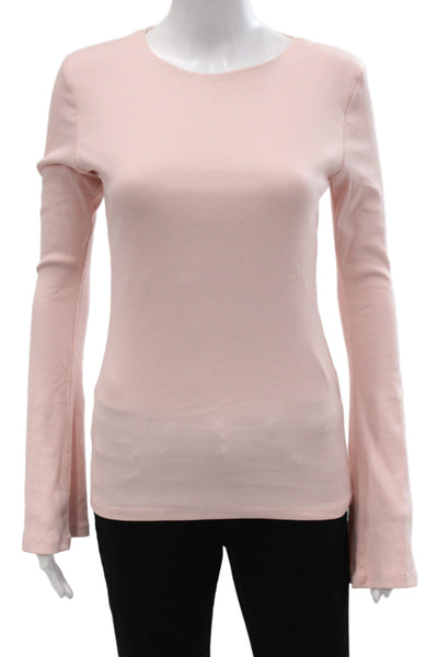 Zara Womens Basic Cotton Crew Neck Long Sleeve T-Shirt Pink Size L