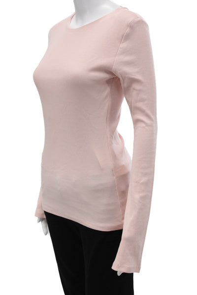 Zara Womens Basic Cotton Crew Neck Long Sleeve T-Shirt Pink Size L