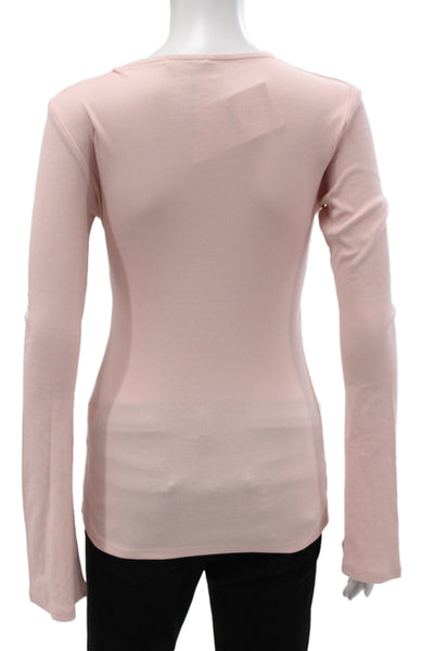 Zara Womens Basic Cotton Crew Neck Long Sleeve T-Shirt Pink Size L