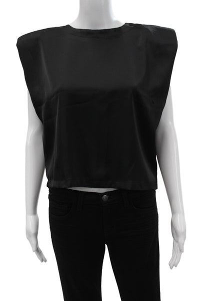 Nonchalant Label Womens Cropped Sleeveless Black Blouse 80s Size XS