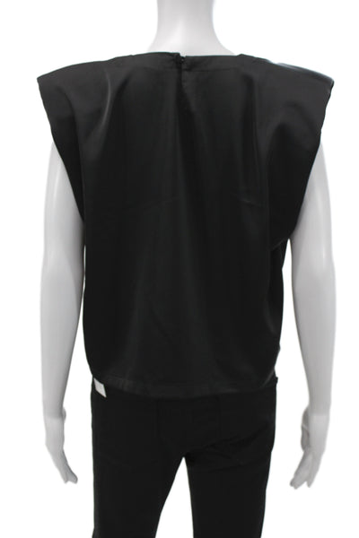 Nonchalant Label Womens Cropped Sleeveless Black Blouse 80s Size XS