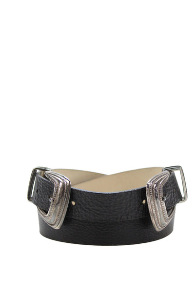 Streets Ahead Womens Leather Silver Tone Double Buckle Belt Black Size Medium