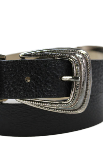 Streets Ahead Womens Leather Silver Tone Double Buckle Belt Black Size Medium