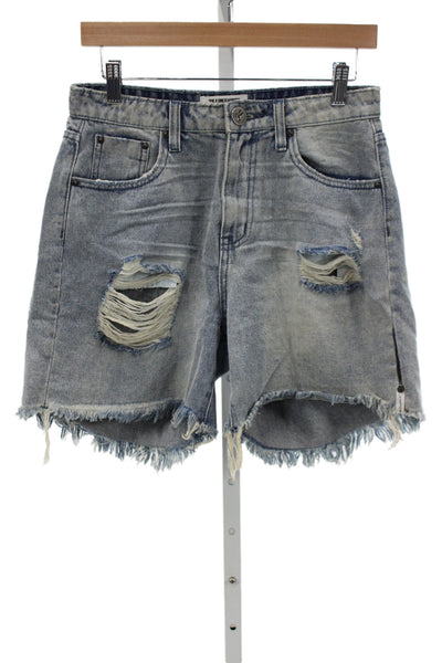 One X One Teaspoon Women Cut-Off Colorblock Cotton Shorts Blue Size 27