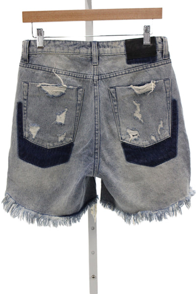 One X One Teaspoon Women Cut-Off Colorblock Cotton Shorts Blue Size 27