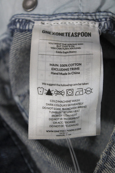 One X One Teaspoon Women Cut-Off Colorblock Cotton Shorts Blue Size 27