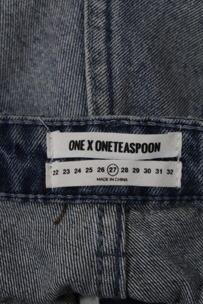 One X One Teaspoon Women Cut-Off Colorblock Cotton Shorts Blue Size 27