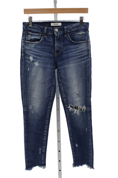 Moussy Womens Skinny Jeans Blue Distressed Mid Rise Cotton Size 25