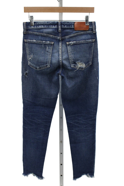 Moussy Womens Skinny Jeans Blue Distressed Mid Rise Cotton Size 25