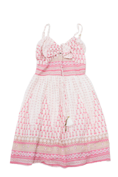 Bell Girls Spaghetti Strap V Neck Heart Geometric Dress White Pink Size 10