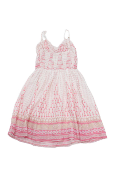 Bell Girls Spaghetti Strap V Neck Heart Geometric Dress White Pink Size 10