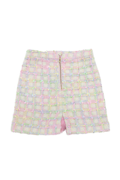 Love Shack Fancy Girls Back Zip Knee Length Tweed Skirt White Pink Size 12