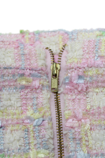 Love Shack Fancy Girls Back Zip Knee Length Tweed Skirt White Pink Size 12