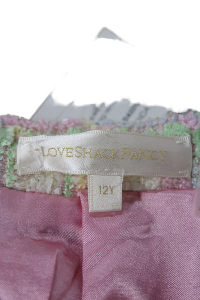 Love Shack Fancy Girls Back Zip Knee Length Tweed Skirt White Pink Size 12