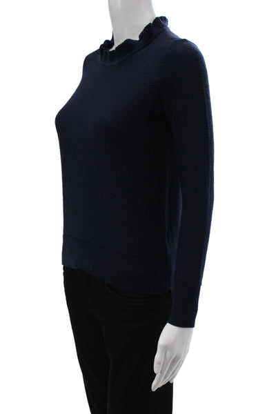 J Crew Womens Mock Neck Cotton Pullover Sweater Blue Long Sleeve Size 2XS