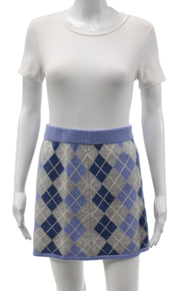 Love Shack Fancy Womens Blue Wool Argyle Mini Skirt Preppy Size XS